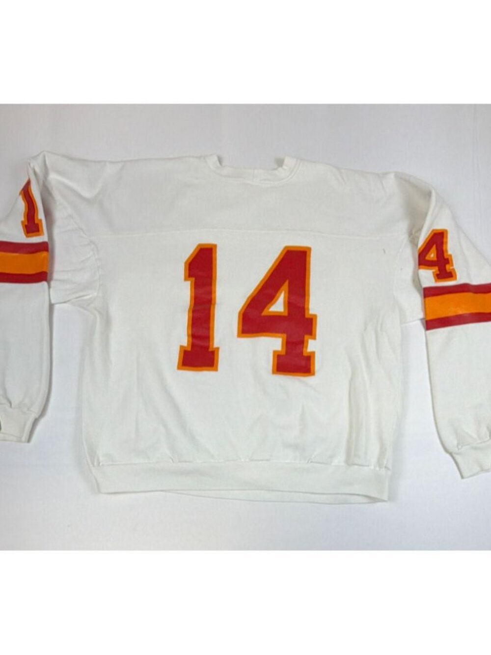 Rawlings Men XL Vintage Tampa Bay Buccaneers #14 Crewneck White Made in USA 80s - Picture 2 of 11